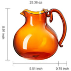 Italian Design Amber Glass Jug Mouth-Blown Venetian Pitcher 750ml Handmade Murano