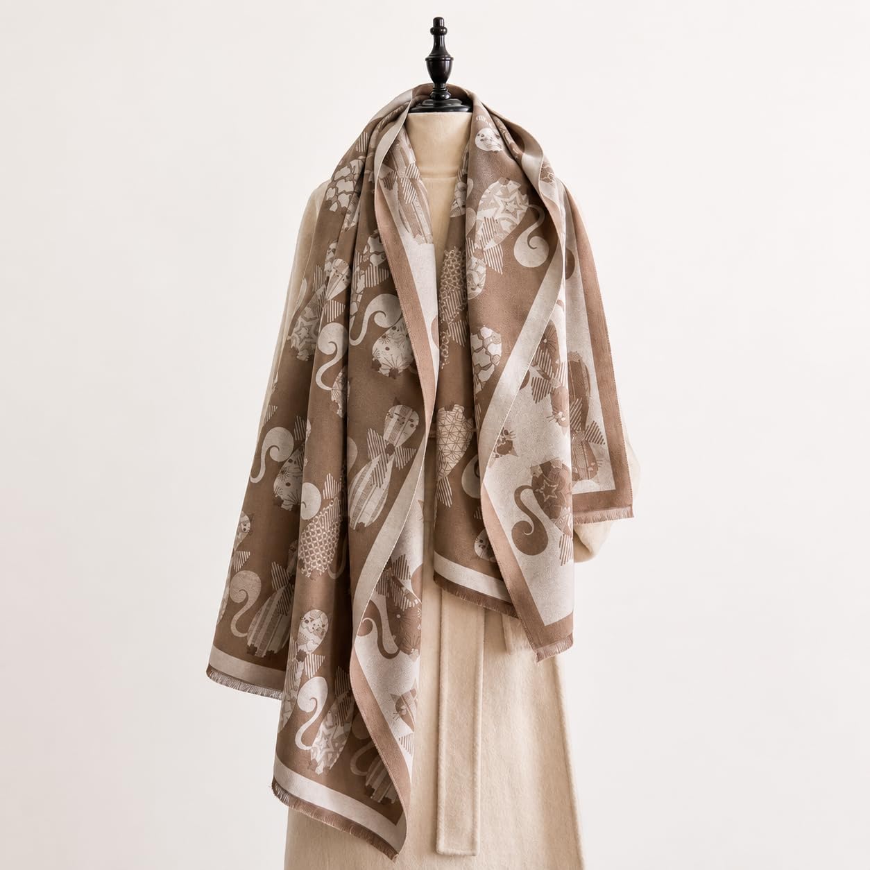 stylesilove Women's Cat Print Shawl Wrap, Soft Reversible Acrylic Scarf, Oversized Winter Poncho Cape for Travel & Gifts
