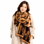 stylesilove Women's Cat Print Shawl Wrap, Soft Reversible Acrylic Scarf, Oversized Winter Poncho Cape for Travel & Gifts