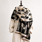 stylesilove Women's Cat Print Shawl Wrap, Soft Reversible Acrylic Scarf, Oversized Winter Poncho Cape for Travel & Gifts