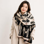 stylesilove Women's Cat Print Shawl Wrap, Soft Reversible Acrylic Scarf, Oversized Winter Poncho Cape for Travel & Gifts