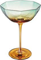 Khen Hexagonal Coupe Glasses Elegant Break Resistant  - Set of 2 Teal + Brown