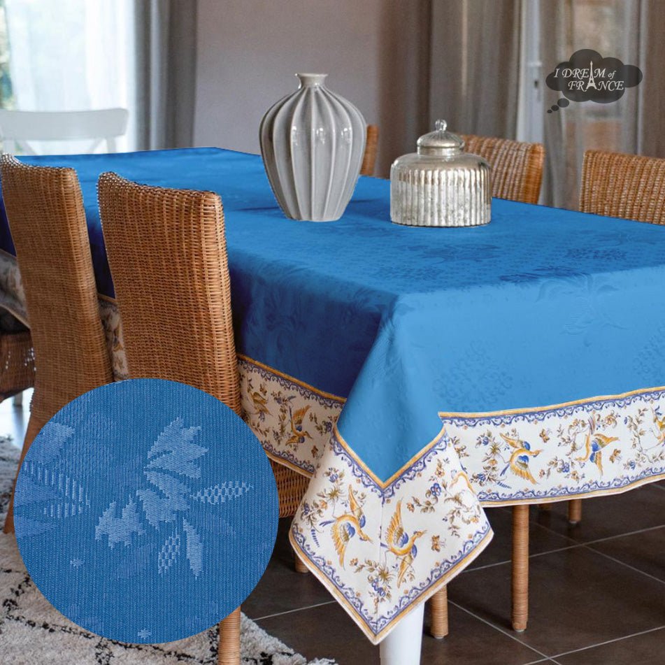 62" Square Moustiers Blue Matelassé Tablecloth by Tissus Toselli - Che Cose Belle