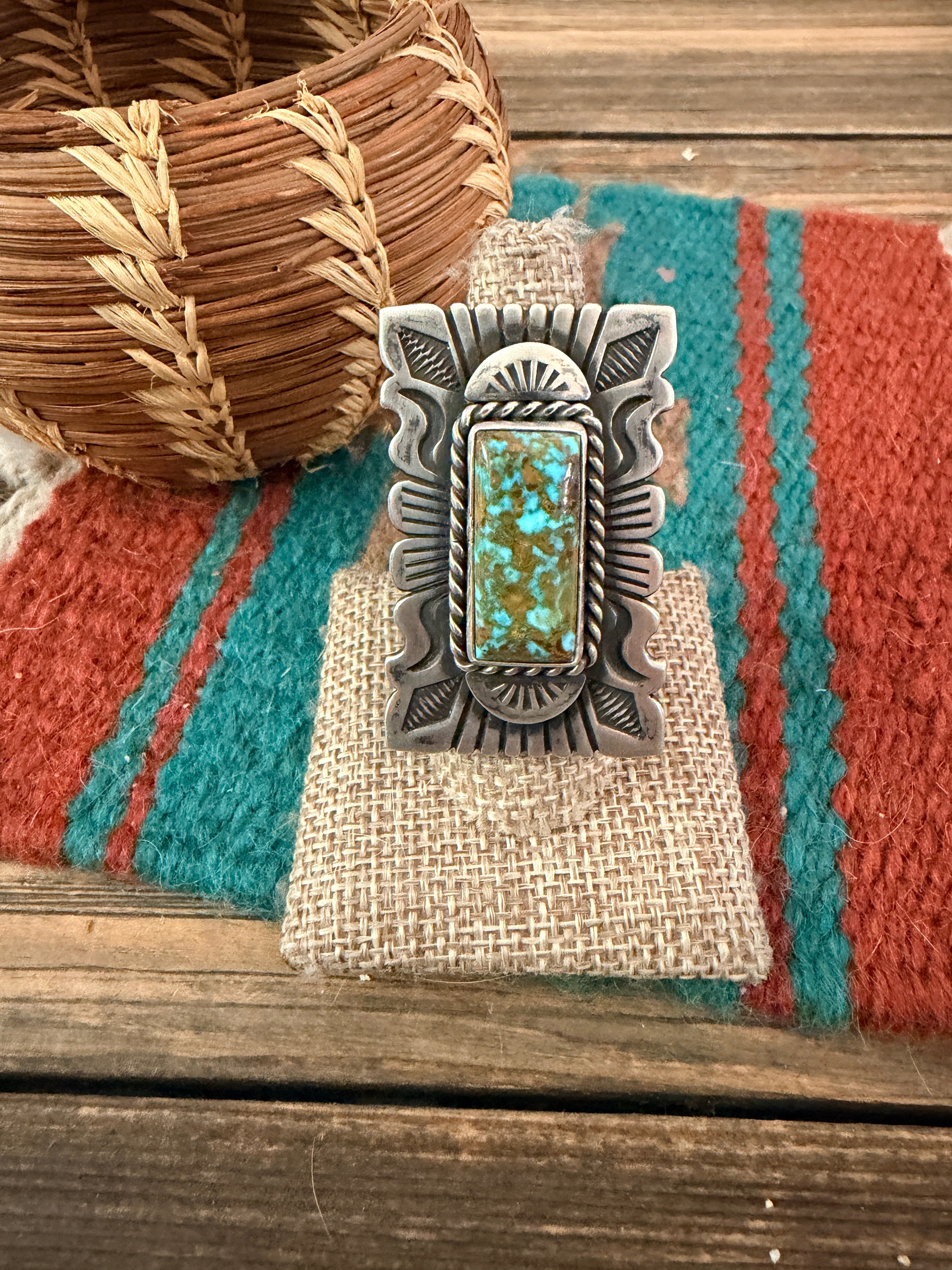 Handcrafted Number 8 Turquoise & Sterling Silver Ring Size 7.75 by John Nelson