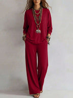 Women's Batwing-Sleeve Oversized Top & Wide-Leg Pants Set