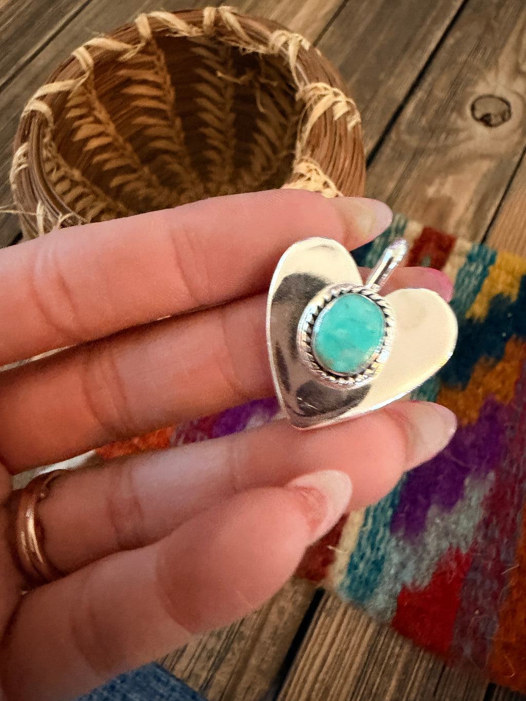 Handcrafted Sterling Silver & Turquoise Heart Pendant by Joseph Martinez