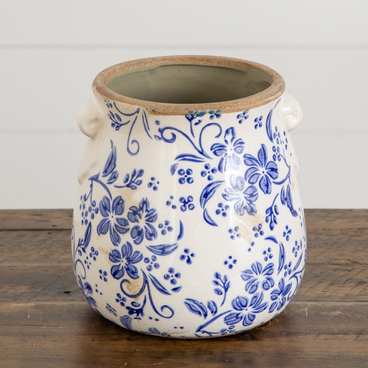 6.5 ” Floral Tuscan Ceramic Blue Scroll Planter - Che Cose Belle