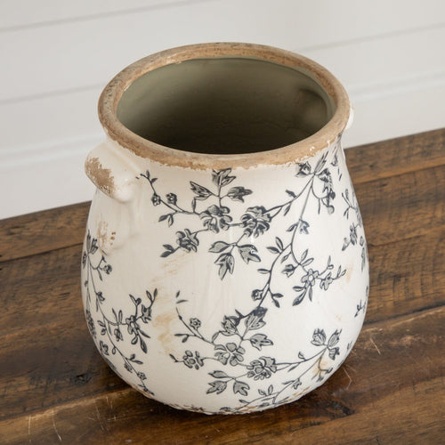 6.5” Floral Tuscan Ceramic Gray Scroll Planter - Che Cose Belle