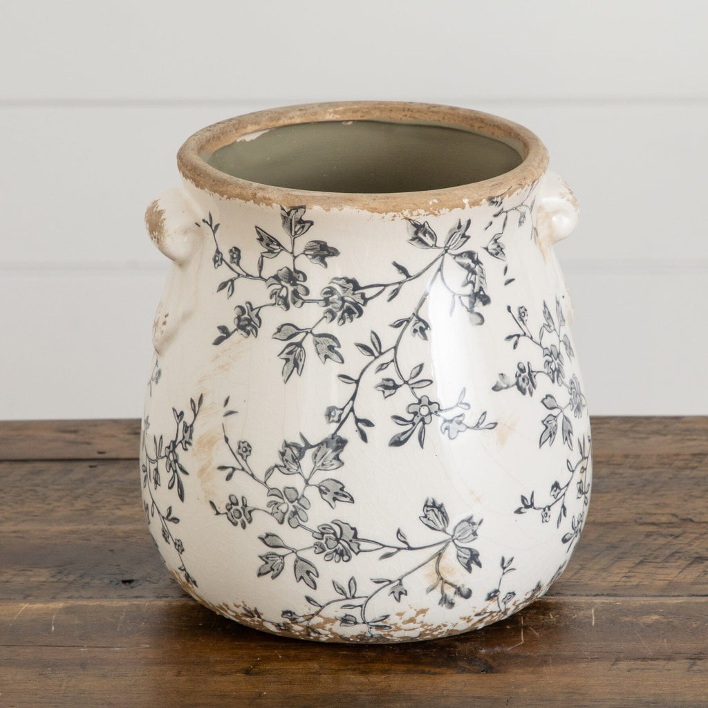 6.5” Floral Tuscan Ceramic Gray Scroll Planter - Che Cose Belle