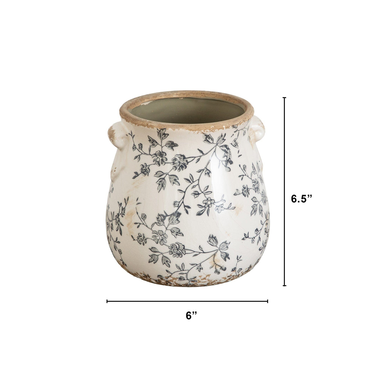 6.5” Floral Tuscan Ceramic Gray Scroll Planter - Che Cose Belle