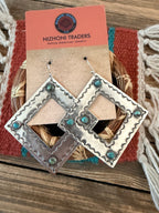 Handmade Sterling Silver & Turquoise Concho Dangle Earrings by Kimari Somers