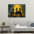 Witches Dancing Around The Fire Canvas Wall Art, Gothic Decor, Halloween Decor, Halloween Hanging, Witch Decor, Pagan Art Print, Hallows Eve