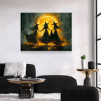 Witches Dancing Around The Fire Canvas Wall Art, Gothic Decor, Halloween Decor, Halloween Hanging, Witch Decor, Pagan Art Print, Hallows Eve