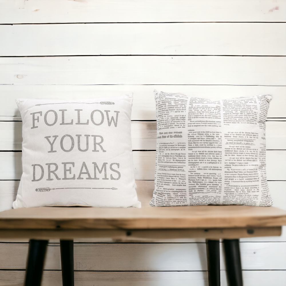 Follow Your Dreams 16in Canvas Pillow Rustic Farmhouse Arrow Throw