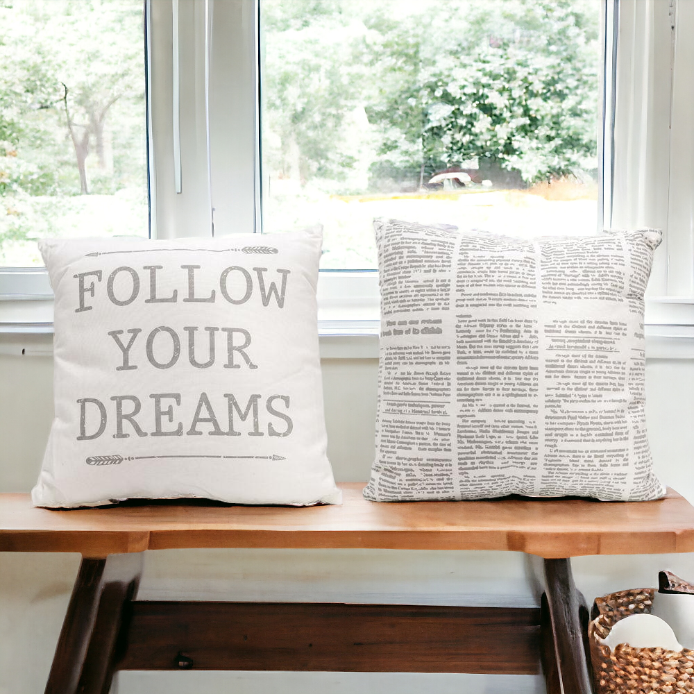 Follow Your Dreams 16in Canvas Pillow Rustic Farmhouse Arrow Throw