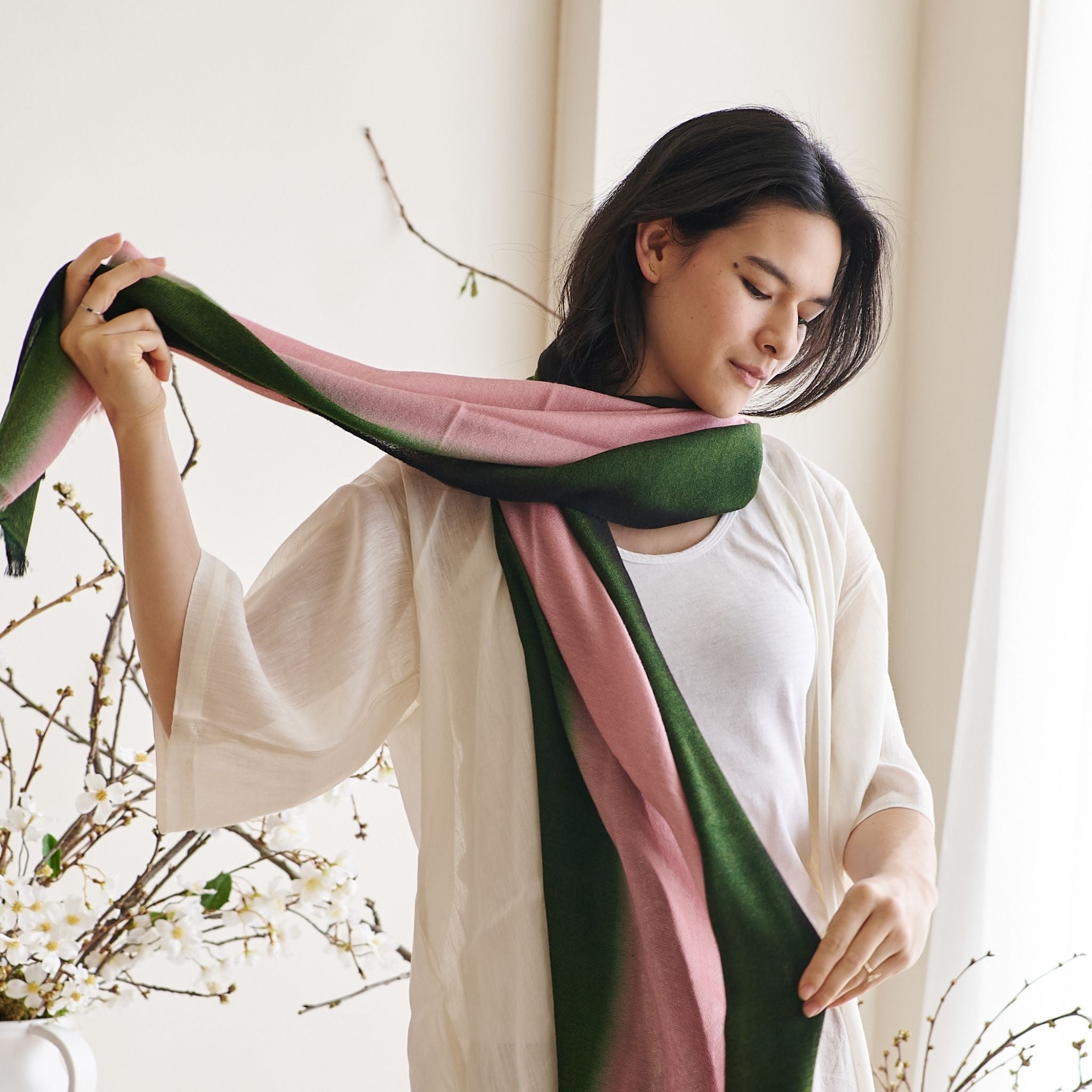Iris Kiwi Cashmere Merino Handwoven Scarf