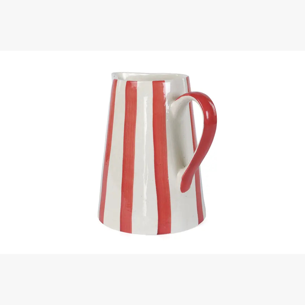Ceramic Stripe Pitcher, Red- 8.25 x 8.25 x 8 Inches