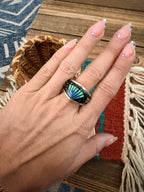Handcrafted Multi Stone & Sterling Silver Inlay Ring Size 10 by Gilbert Smith