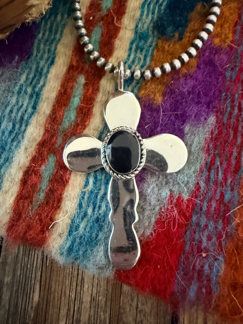 Handcrafted Sterling Silver & Onyx Cross Pendant by Joseph Martinez