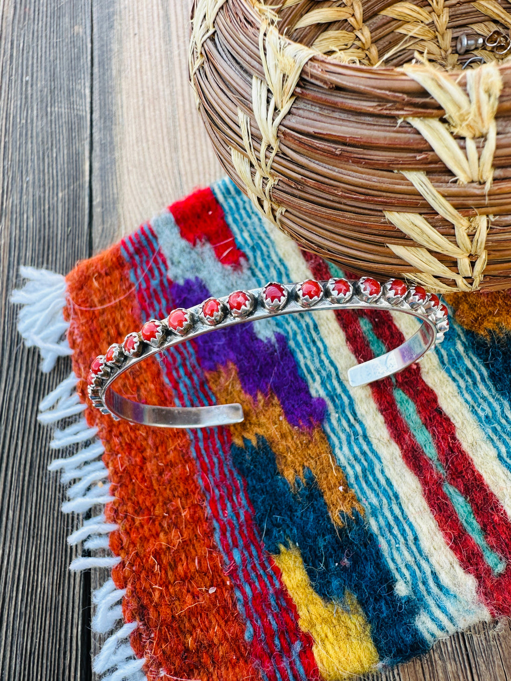 Handcrafted Coral & Sterling Silver Stacker Cuff Bracelet