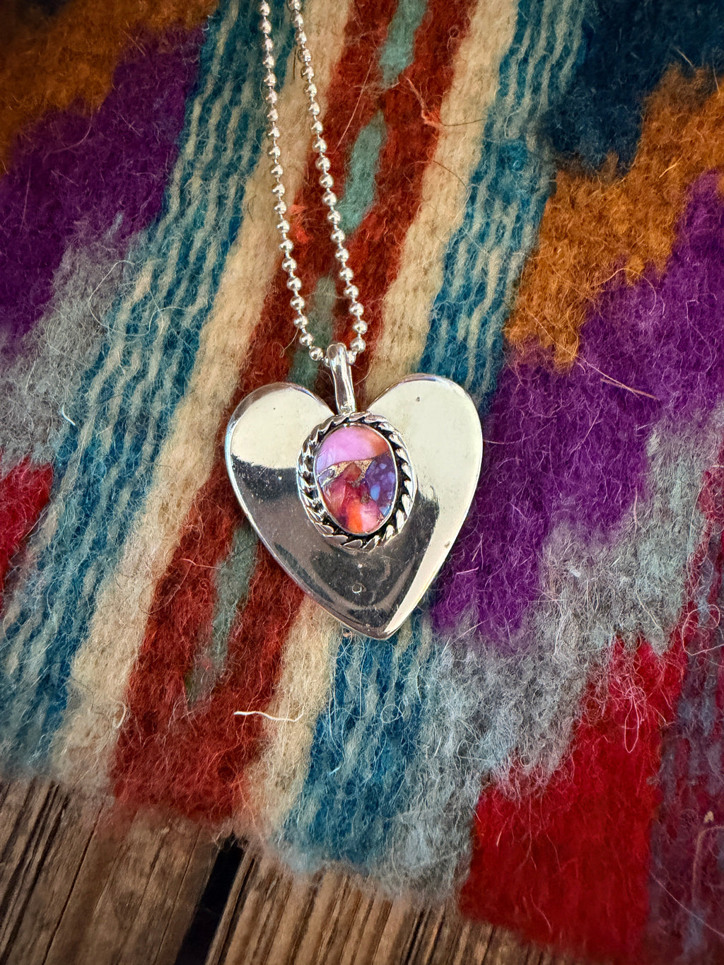 Handcrafted Sterling Silver & Pink Dream Mojave Heart Pendant by Joseph Martinez