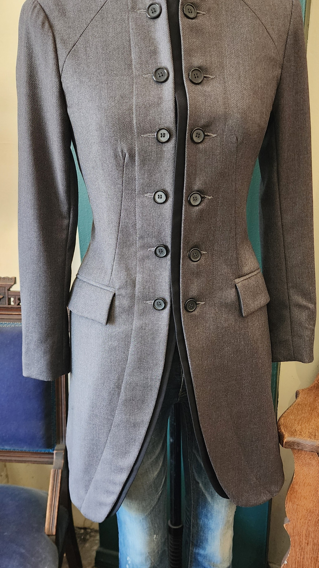 Women's Military Coat - Grey (Black Accents)