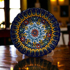 7” Turkish Ceramic Handmade & Painted Plate - Blue Dot Art Floral Tulip Patterned - Wall Hanging or Stand Use