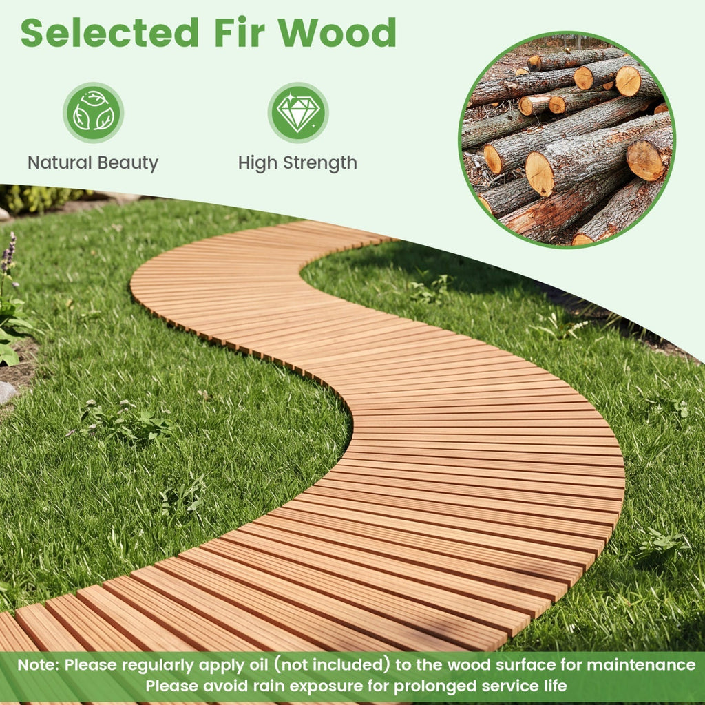 7 FT Wooden Garden Pathway with Anti-slip Surface for Gardens Patios - Che Cose Belle
