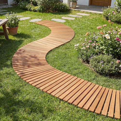 7 FT Wooden Garden Pathway with Anti-slip Surface for Gardens Patios - Che Cose Belle