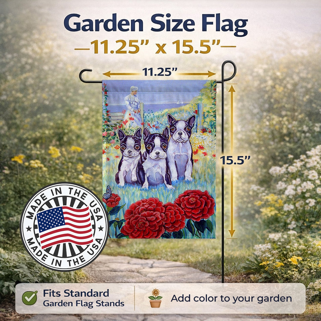 Boston Terrier Three in a Row Garden Flag – Decorative Outdoor Yard Flag