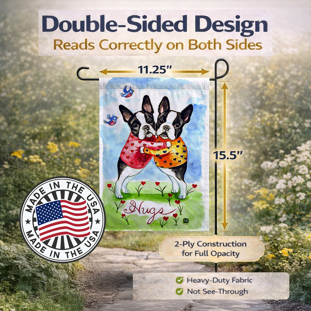 Hugs Boston Terrier Garden Flag – Decorative Outdoor Yard Flag
