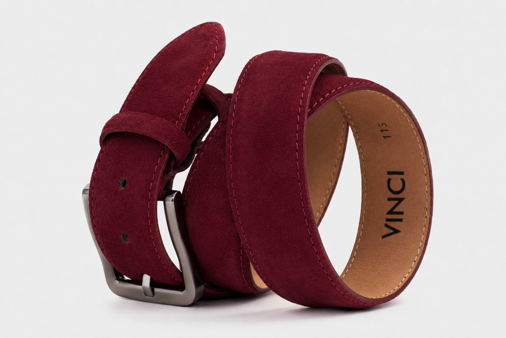The Bari Burgundy Suede Leather Belt