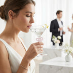 Single Clear Martini Glass with Pink Bow on Stem, One Piece