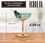 Khen Hexagonal Coupe Glasses Elegant Break Resistant  - Set of 2 Teal + Brown