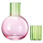 Colorful Carafe & Ribbed Flower Cup Set | 44oz Glasses