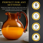 Italian Design Amber Glass Jug Mouth-Blown Venetian Pitcher 750ml Handmade Murano