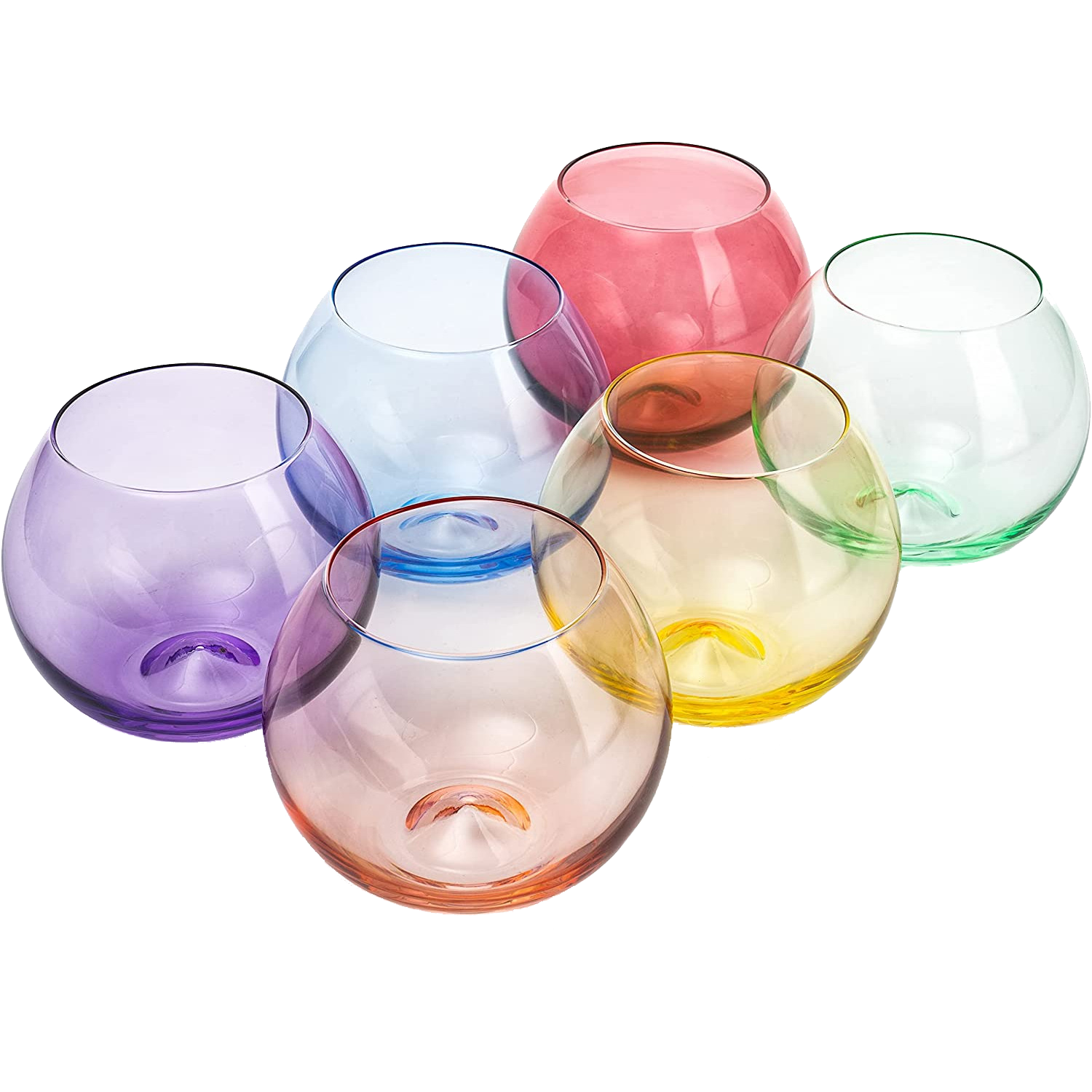 Vibes Colored Wine Glass Set, Large 12oz Bubble Glasses Set of 6, Unique Italian Style Tall for White & Red Wine, Water, Margarita Glasses, Color Tumbler, Gifts, Viral Beautiful Glassware (Stemless Bubble) - Che Cose Belle