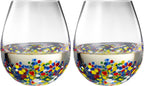 The Wine Savant Mexican Wine Glasses Hand Blown Confetti Rock  - Clear