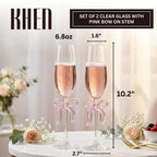 Clear Champagne Glass with Pink Bow on Stem, Set of 2