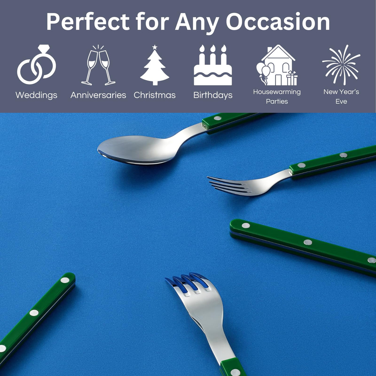 Khen Green Cutlery Set of 20 –18/8 Stainless Steel Flatware