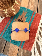 Handcrafted Lapis & Sterling Silver Pearl Cross Beaded Stretch Bracelet