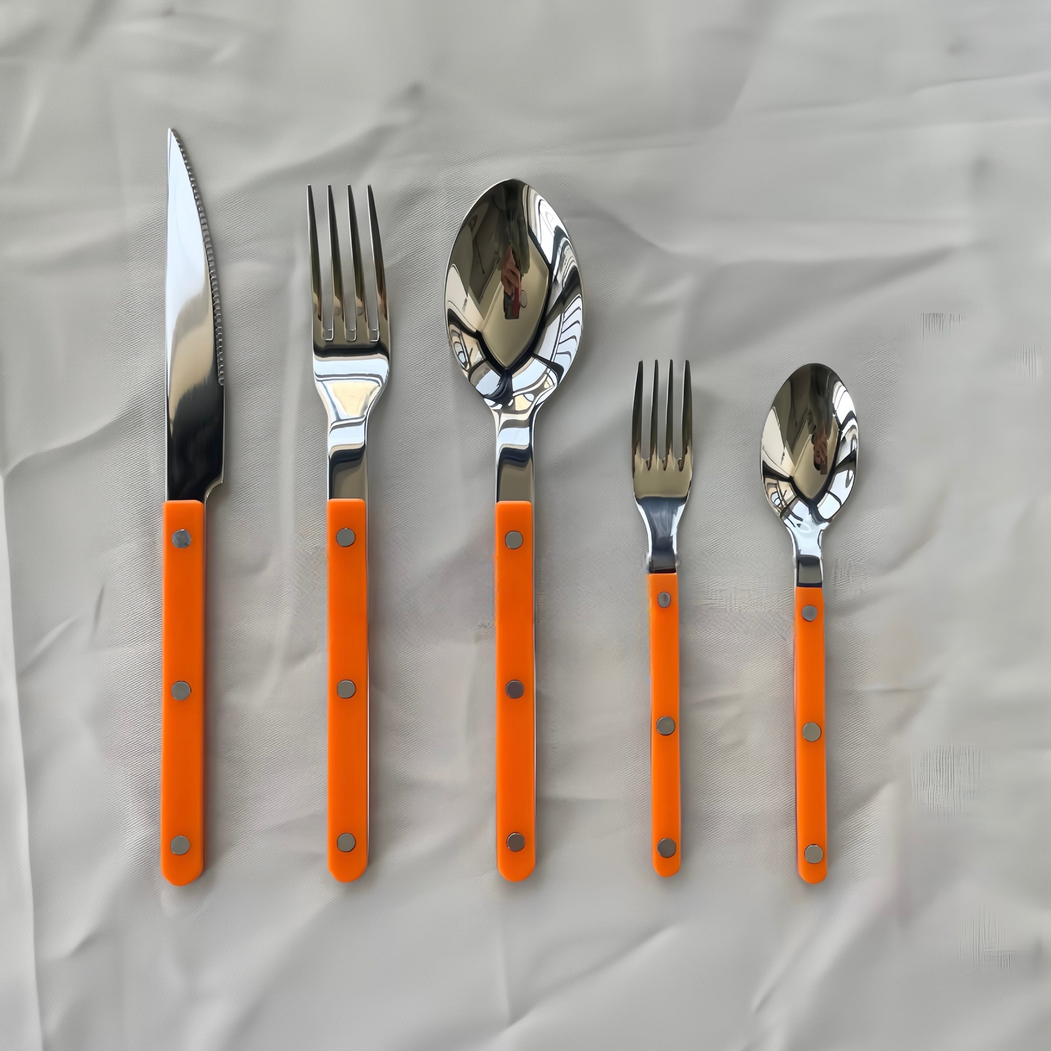 S/10 French Retro Flatware Set, Stainless Steel Rivet Cutlery Silverware