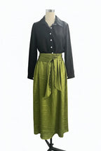 Button-Down Shirt & High-Waist Tie Skirt Two-Piece Set