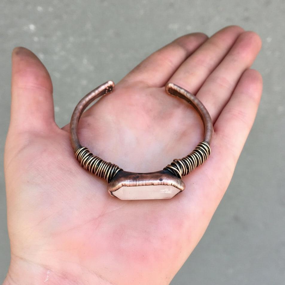 Quartz Double Terminated Bracelet - Handcrafted Copper Talisman For Clarity