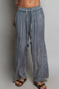 POL Tassel Drawstring Embroidered Wide Leg Woven Pants