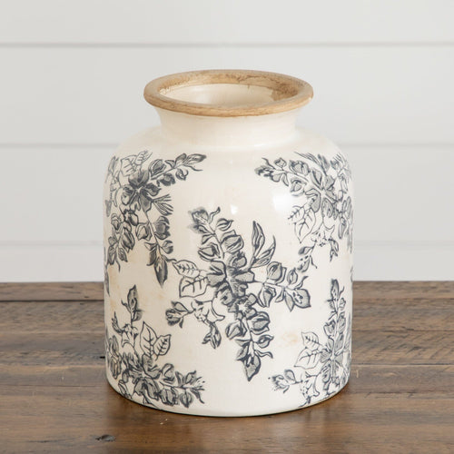 7.5” Floral Tuscan Ceramic Gray Scroll Vase - Che Cose Belle