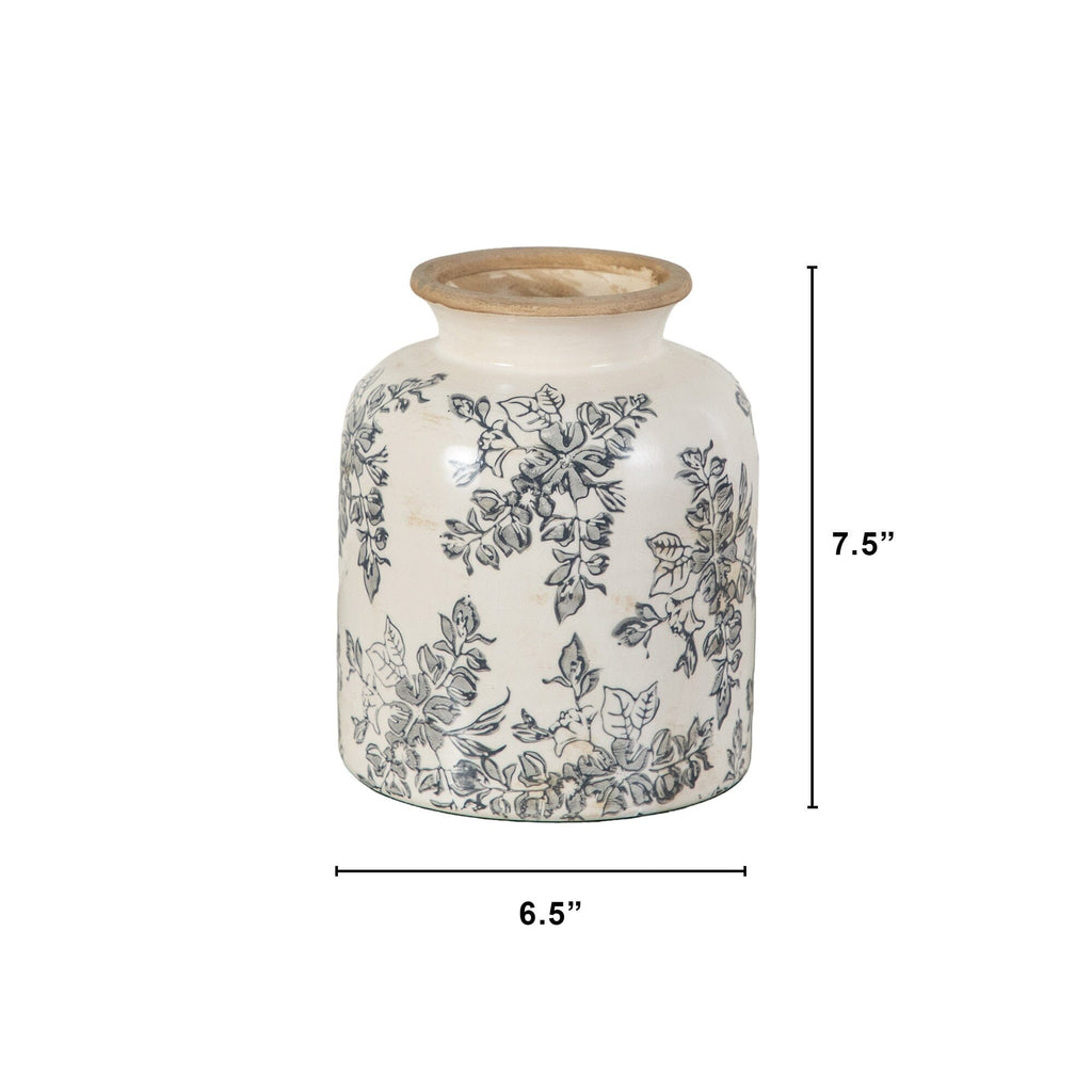 7.5” Floral Tuscan Ceramic Gray Scroll Vase - Che Cose Belle