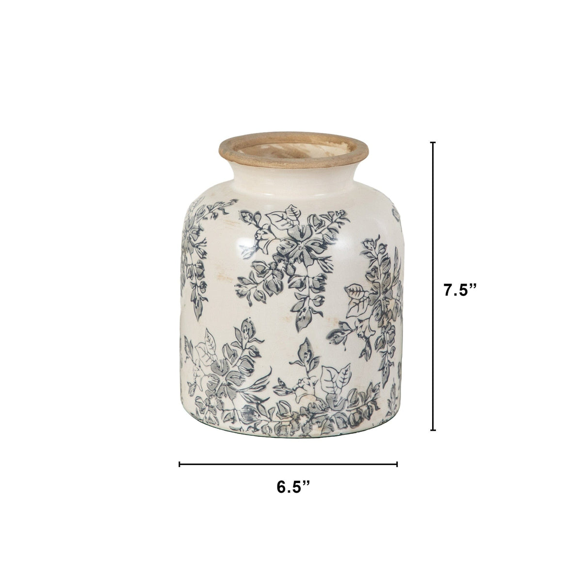 7.5” Floral Tuscan Ceramic Gray Scroll Vase - Che Cose Belle