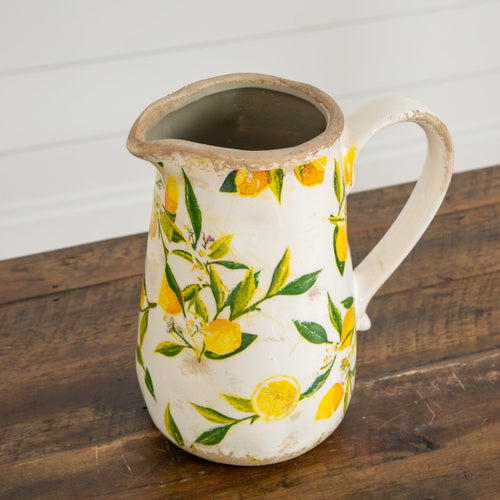 7.5” Lemon Print Ceramic Rustic Jug Vase - Che Cose Belle