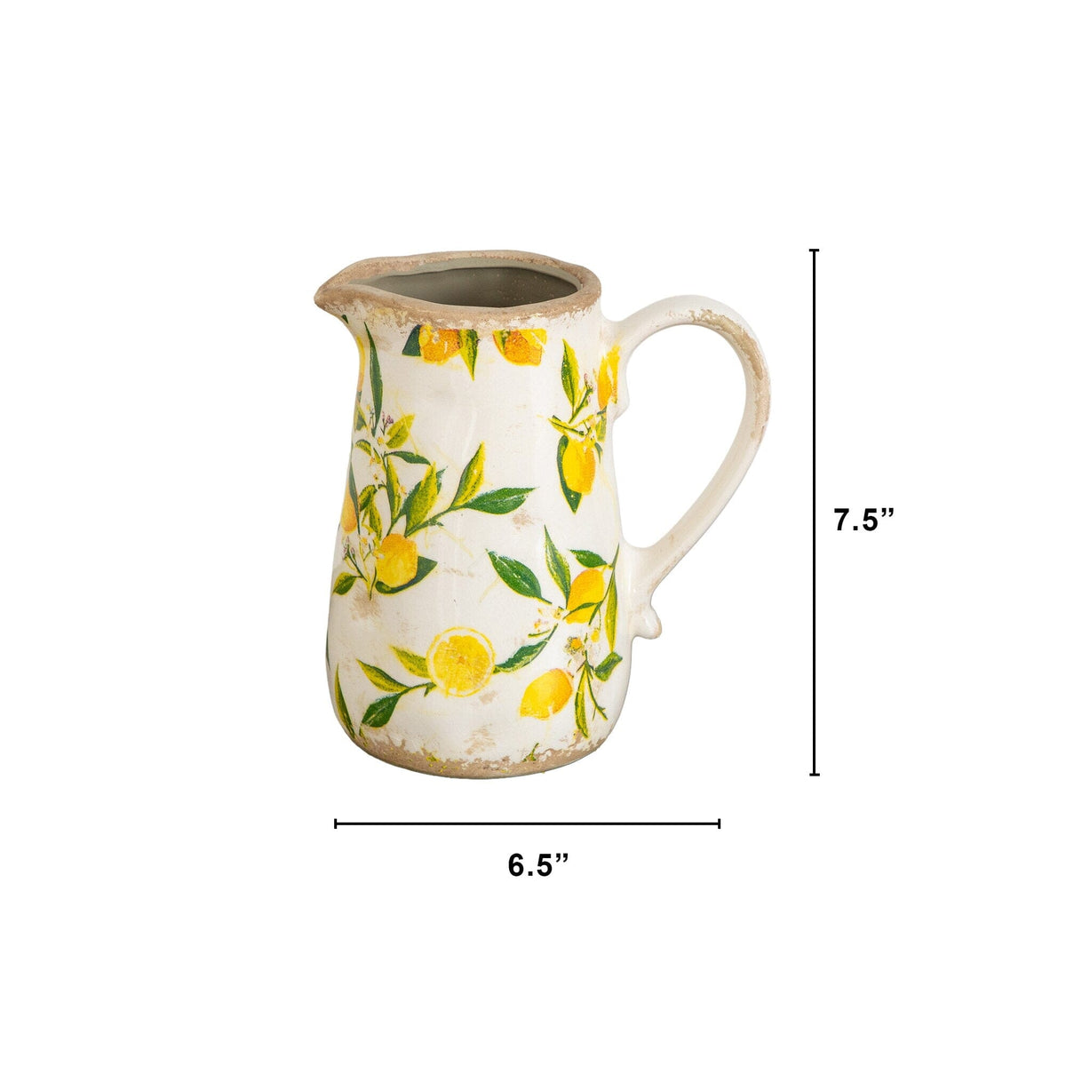 7.5” Lemon Print Ceramic Rustic Jug Vase - Che Cose Belle